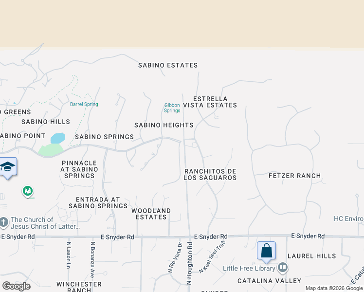 map of restaurants, bars, coffee shops, grocery stores, and more near 5145 North Coronado Vistas Place in Tucson