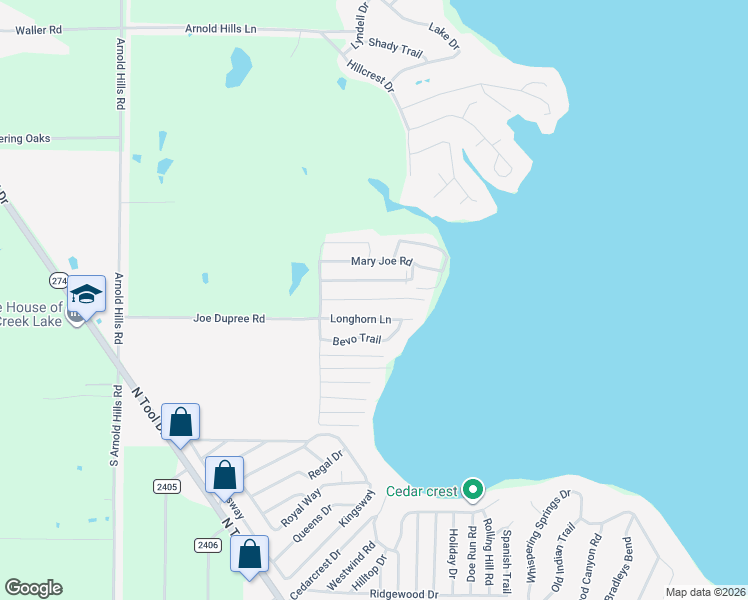 map of restaurants, bars, coffee shops, grocery stores, and more near 513 Longhorn Lane in Tool