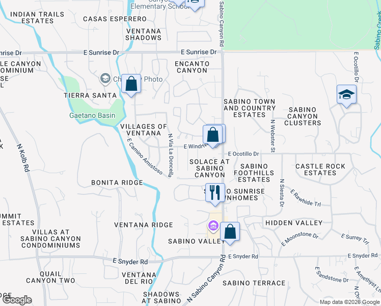 map of restaurants, bars, coffee shops, grocery stores, and more near 5208 North Standing Rock Place in Tucson