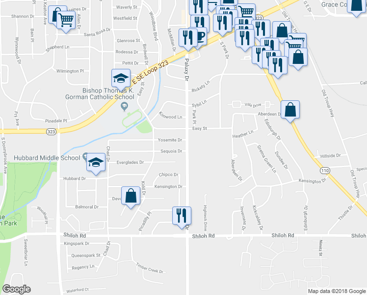 map of restaurants, bars, coffee shops, grocery stores, and more near 1826 Sequoia Drive in Tyler