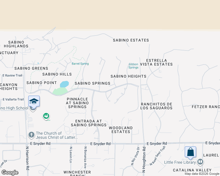 map of restaurants, bars, coffee shops, grocery stores, and more near 5258 North Ridge Spring Place in Tucson