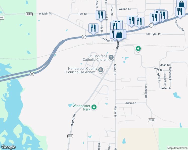 map of restaurants, bars, coffee shops, grocery stores, and more near 703 Kickapoo Road in Chandler