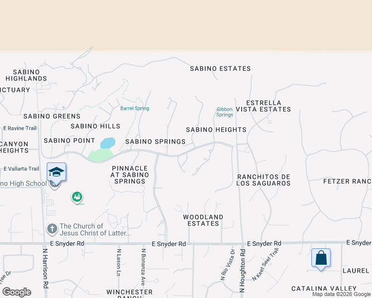 map of restaurants, bars, coffee shops, grocery stores, and more near 5258 North Ridge Spring Place in Tucson