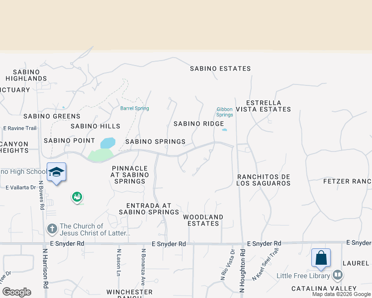 map of restaurants, bars, coffee shops, grocery stores, and more near 5258 North Ridge Spring Place in Tucson