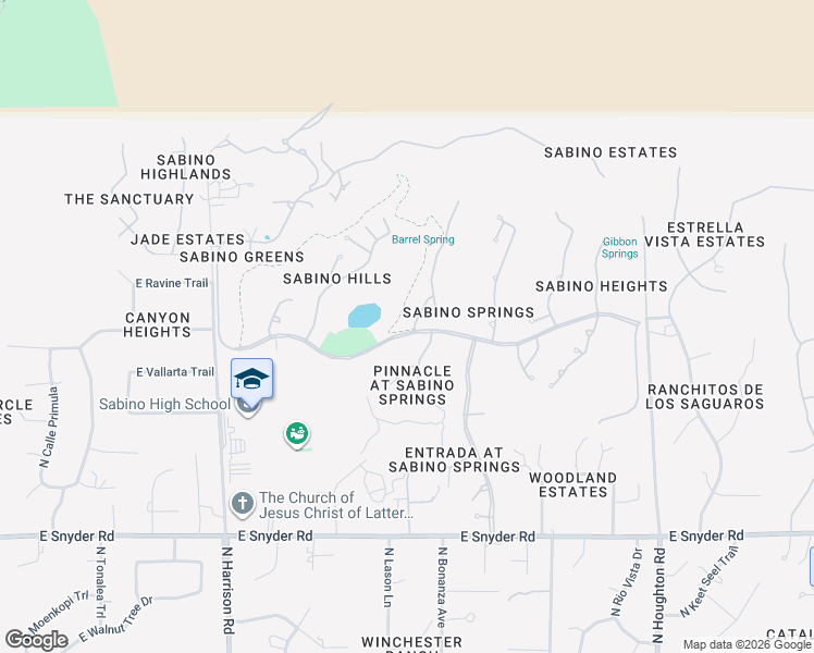 map of restaurants, bars, coffee shops, grocery stores, and more near 5221 North Sterling Springs Drive in Tucson