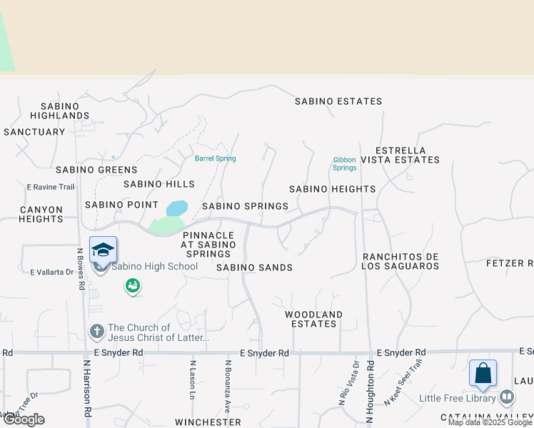 map of restaurants, bars, coffee shops, grocery stores, and more near 5206 North Canyon Rise Place in Tucson