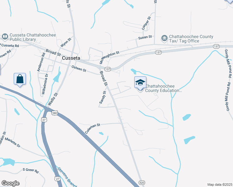 map of restaurants, bars, coffee shops, grocery stores, and more near Jefferson Street in Cusseta