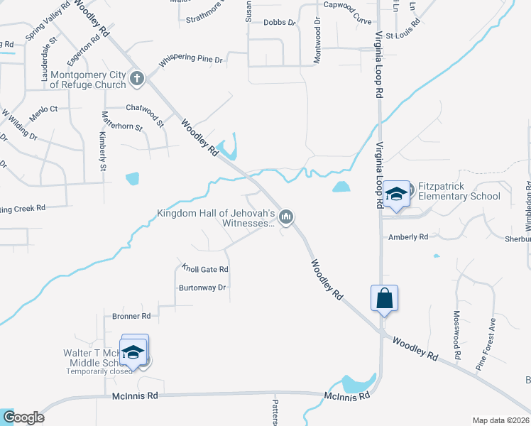 map of restaurants, bars, coffee shops, grocery stores, and more near 4224 Woodley Road in Montgomery