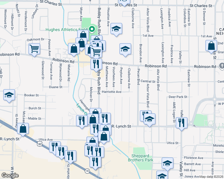 map of restaurants, bars, coffee shops, grocery stores, and more near 1062 Matthews Avenue in Jackson