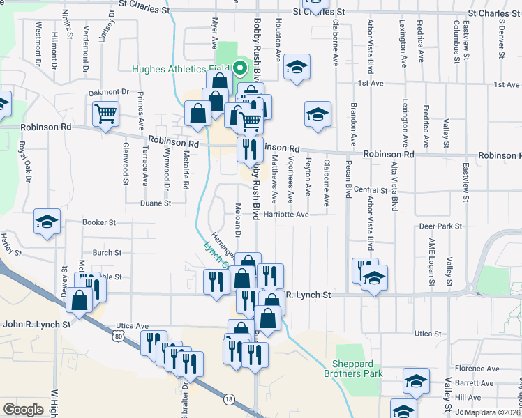 map of restaurants, bars, coffee shops, grocery stores, and more near 1071 Ellis Avenue in Jackson