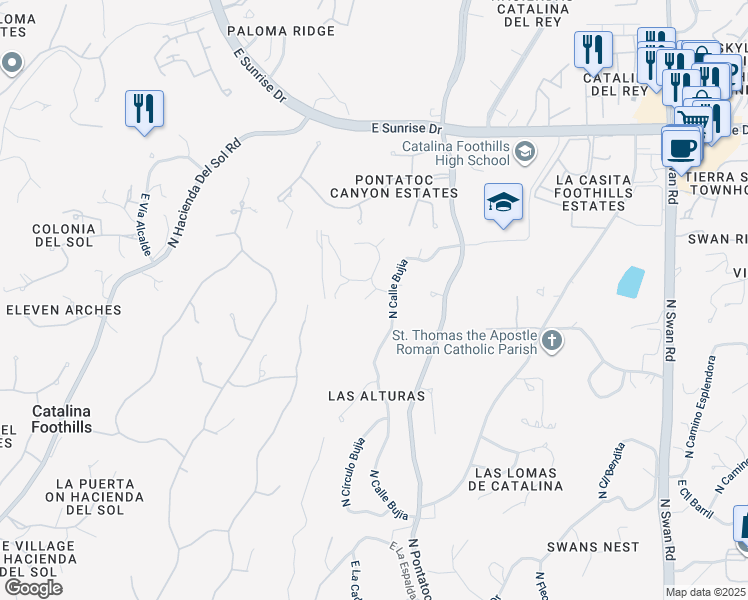 map of restaurants, bars, coffee shops, grocery stores, and more near 4128 East Bujia Segunda in Tucson