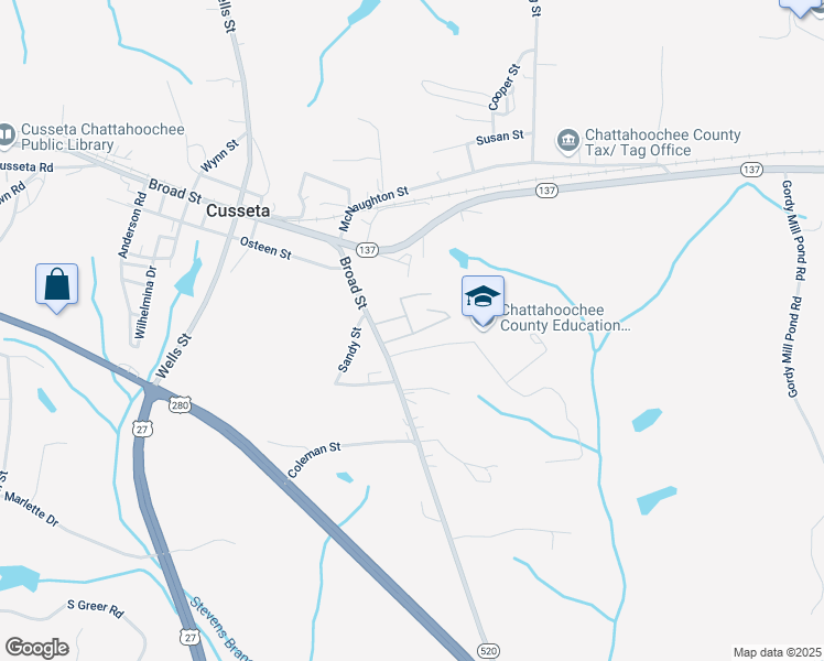 map of restaurants, bars, coffee shops, grocery stores, and more near Jefferson Street in Cusseta