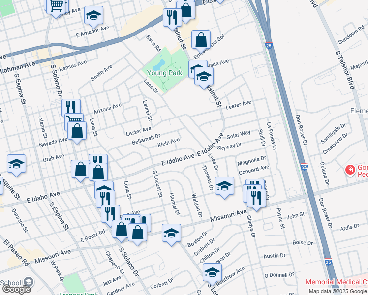 map of restaurants, bars, coffee shops, grocery stores, and more near 2009 Princess Jeanne Drive in Las Cruces