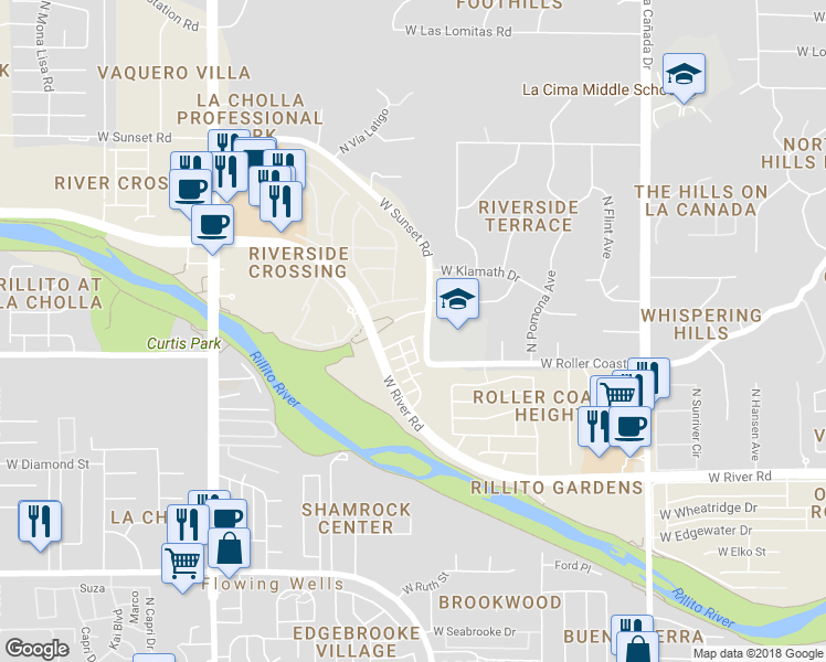 map of restaurants, bars, coffee shops, grocery stores, and more near 1772 Crimson Clover Lane in Tucson