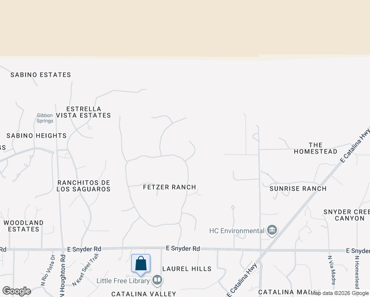 map of restaurants, bars, coffee shops, grocery stores, and more near 5181 North Corral Canyon Place in Tucson