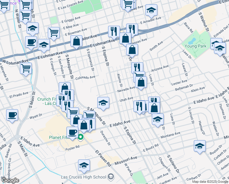 map of restaurants, bars, coffee shops, grocery stores, and more near 999 Nevada Ave in Las Cruces