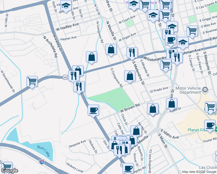 map of restaurants, bars, coffee shops, grocery stores, and more near 975 West Amador Avenue in Las Cruces