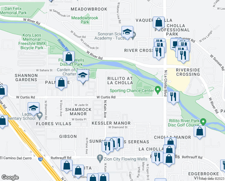 map of restaurants, bars, coffee shops, grocery stores, and more near 2472 West Chris Oliver Way in Tucson