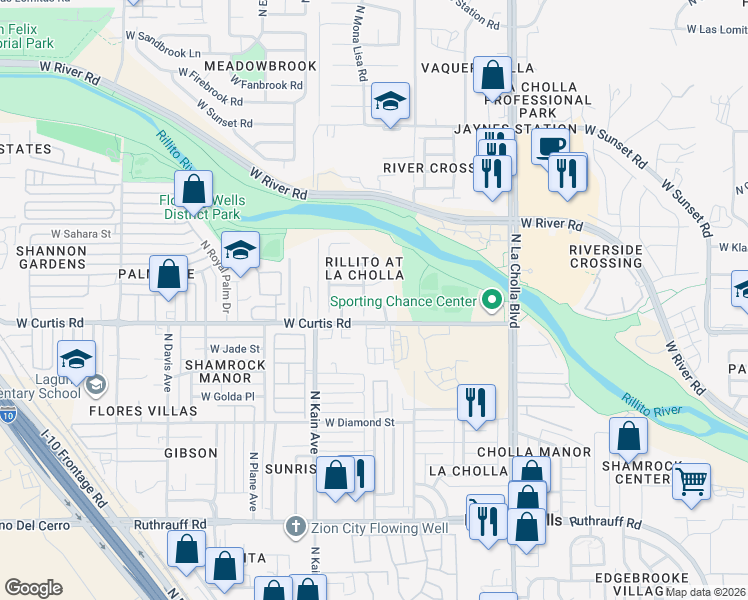 map of restaurants, bars, coffee shops, grocery stores, and more near 2378 West Chris Oliver Way in Tucson