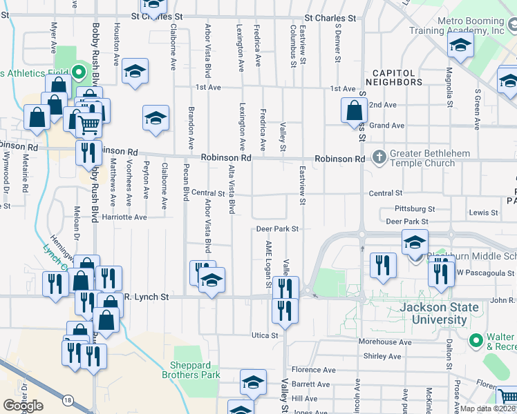 map of restaurants, bars, coffee shops, grocery stores, and more near 1968 Wingfield Circle in Jackson