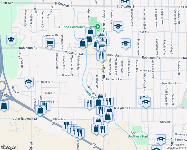 map of restaurants, bars, coffee shops, grocery stores, and more near 1020 Laura Avenue in Jackson