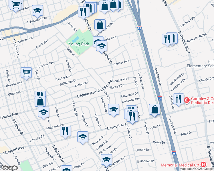 map of restaurants, bars, coffee shops, grocery stores, and more near 2200 East Idaho Avenue in Las Cruces