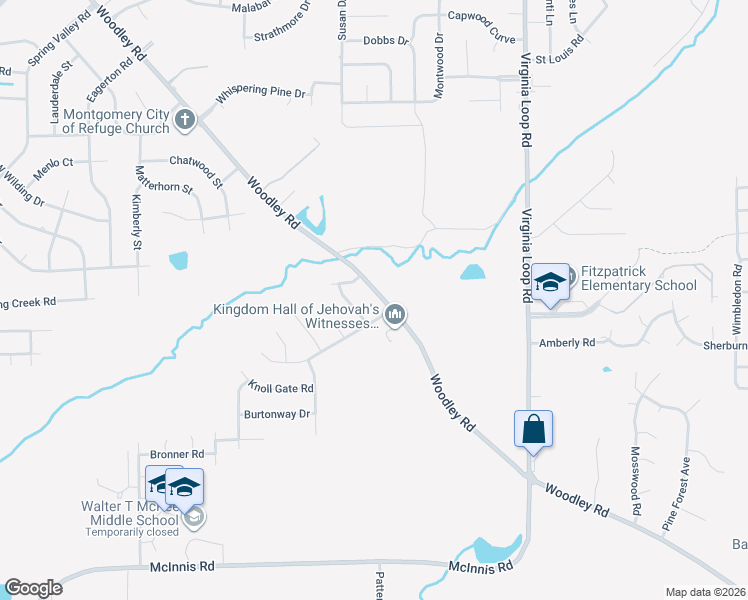 map of restaurants, bars, coffee shops, grocery stores, and more near 4224 Woodley Road in Montgomery