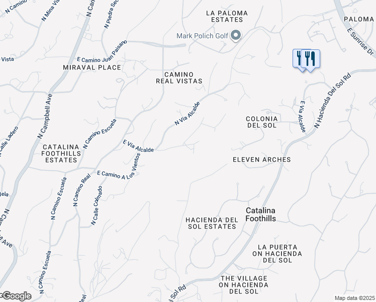 map of restaurants, bars, coffee shops, grocery stores, and more near 3160 East Vía Celeste in Tucson