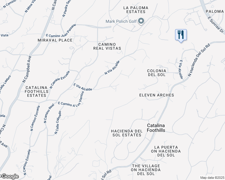 map of restaurants, bars, coffee shops, grocery stores, and more near 3160 East Vía Celeste in Tucson