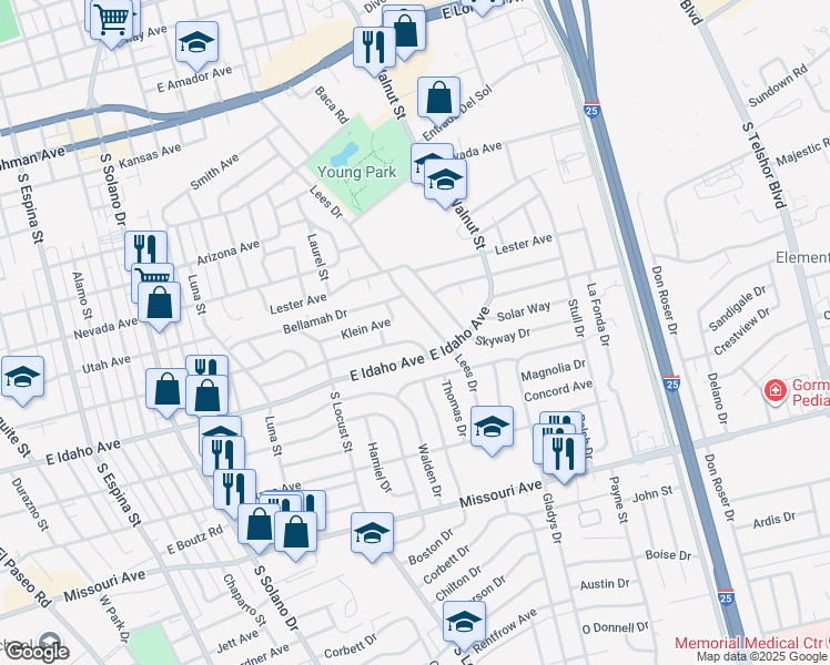 map of restaurants, bars, coffee shops, grocery stores, and more near 2009 Princess Jeanne Drive in Las Cruces
