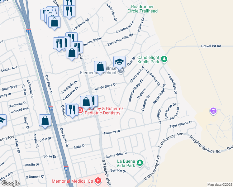 map of restaurants, bars, coffee shops, grocery stores, and more near 1662 Alta Vista Place in Las Cruces