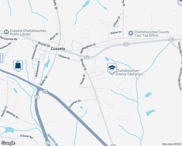 map of restaurants, bars, coffee shops, grocery stores, and more near Jefferson Street in Cusseta
