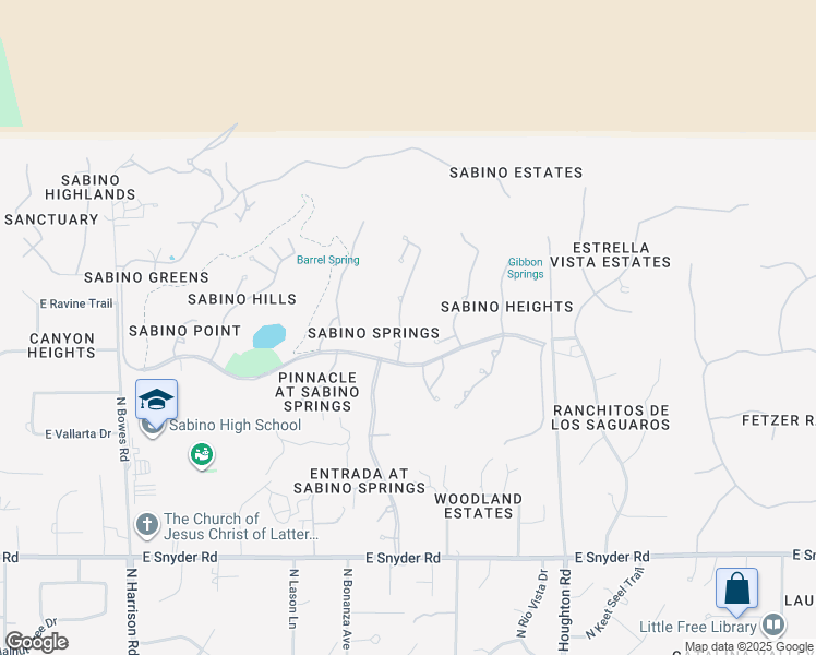 map of restaurants, bars, coffee shops, grocery stores, and more near 5238 North Canyon Rise Place in Tucson