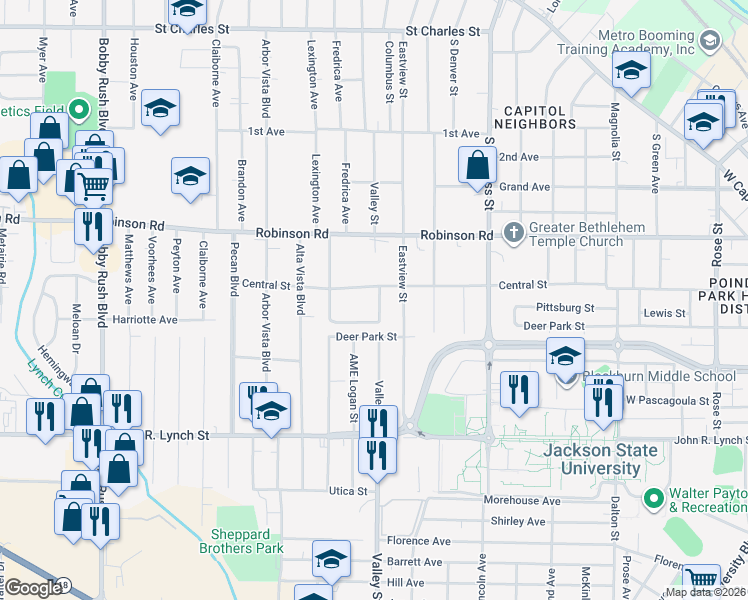 map of restaurants, bars, coffee shops, grocery stores, and more near 1903 Wingfield Circle in Jackson