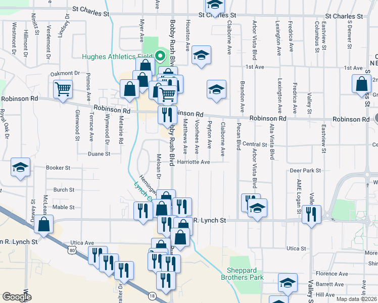 map of restaurants, bars, coffee shops, grocery stores, and more near 1062 Matthews Ave in Jackson