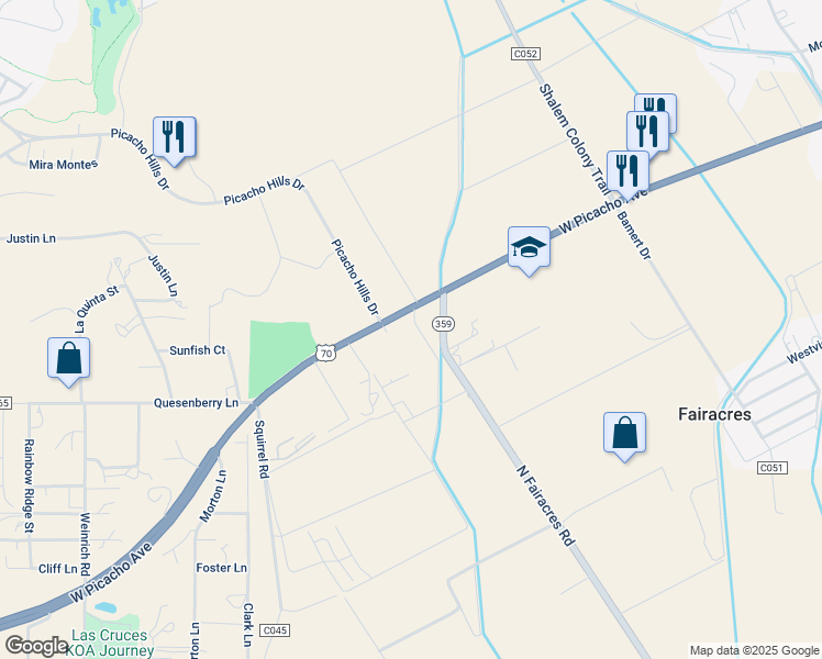 map of restaurants, bars, coffee shops, grocery stores, and more near 4617 West Picacho Avenue in Las Cruces