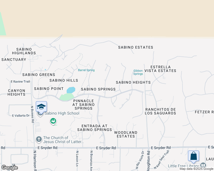 map of restaurants, bars, coffee shops, grocery stores, and more near 5238 North Canyon Rise Place in Tucson