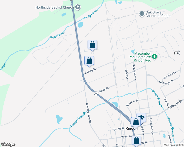 map of restaurants, bars, coffee shops, grocery stores, and more near 1114 Georgia 21 in Rincon