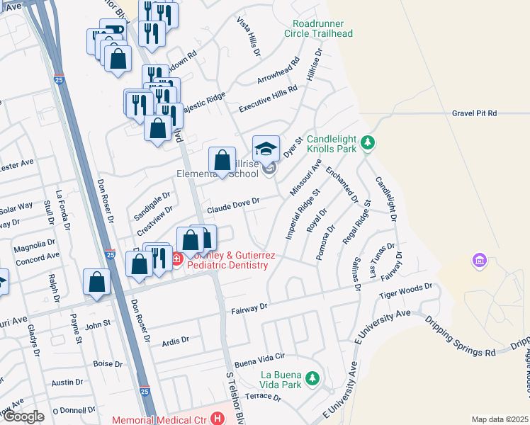 map of restaurants, bars, coffee shops, grocery stores, and more near 1662 Alta Vista Place in Las Cruces