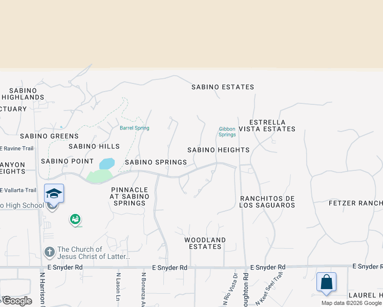 map of restaurants, bars, coffee shops, grocery stores, and more near 5258 North Ridge Spring Place in Tucson