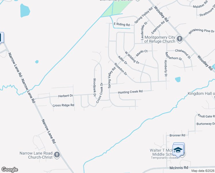map of restaurants, bars, coffee shops, grocery stores, and more near 3409 Cross Creek Drive in Montgomery