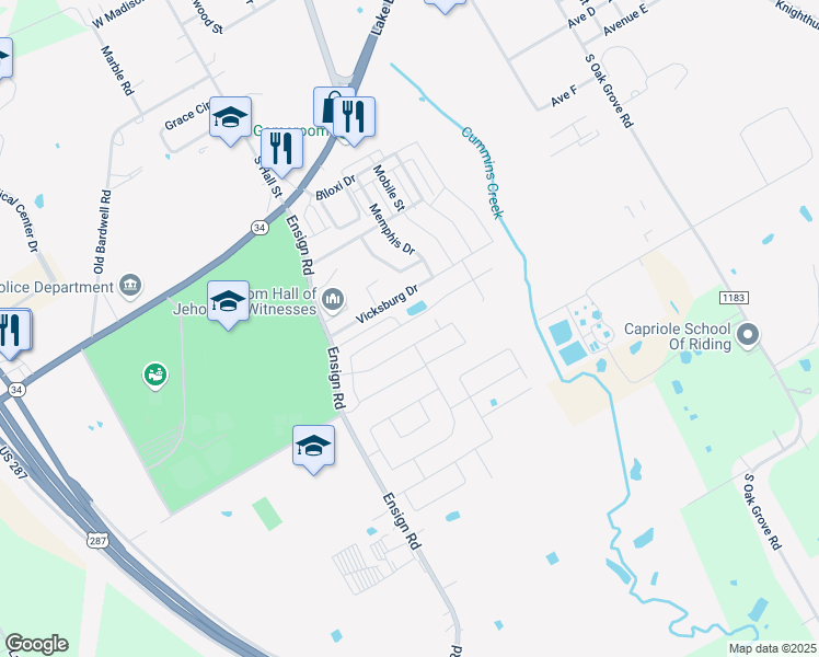map of restaurants, bars, coffee shops, grocery stores, and more near 2512 Ensign Rd in Ennis