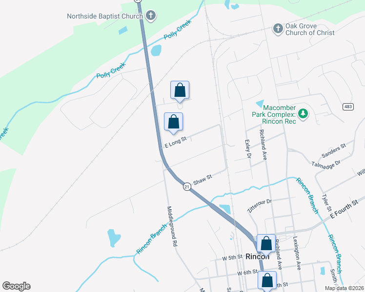 map of restaurants, bars, coffee shops, grocery stores, and more near 112 East Johnson Street in Rincon