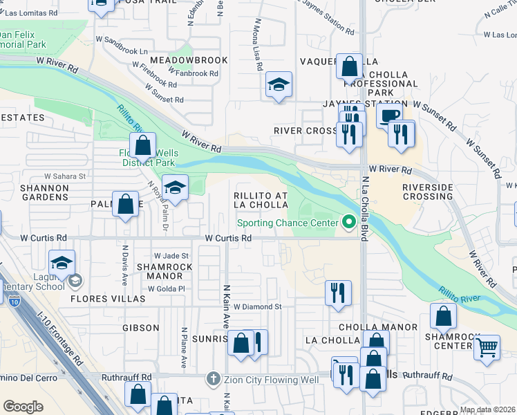 map of restaurants, bars, coffee shops, grocery stores, and more near 2378 West Chris Oliver Way in Tucson