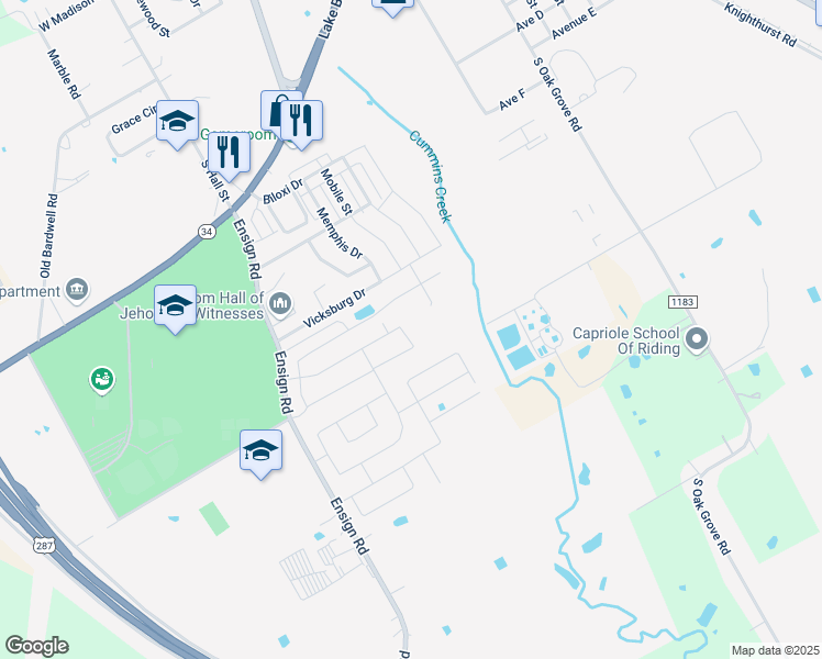 map of restaurants, bars, coffee shops, grocery stores, and more near 2512 Ensign Road in Ennis