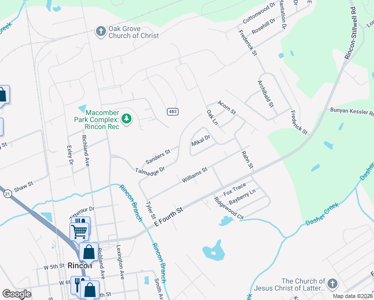map of restaurants, bars, coffee shops, grocery stores, and more near 24 Talmadge Drive in Rincon