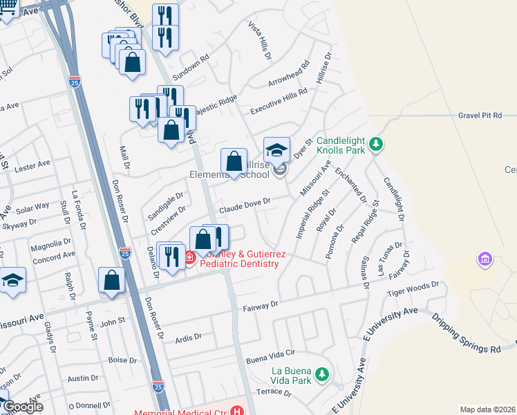 map of restaurants, bars, coffee shops, grocery stores, and more near 1662 Alta Vista Place in Las Cruces