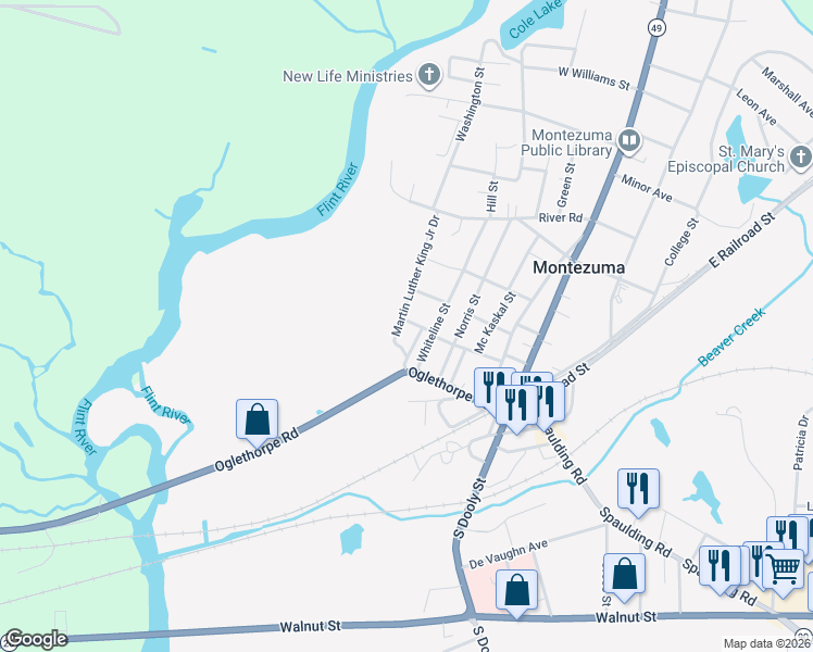 map of restaurants, bars, coffee shops, grocery stores, and more near 106 Martin Luther King Junior Drive in Montezuma