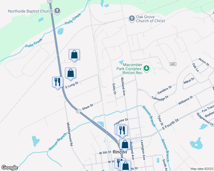 map of restaurants, bars, coffee shops, grocery stores, and more near 1010 North Carolina Avenue in Rincon