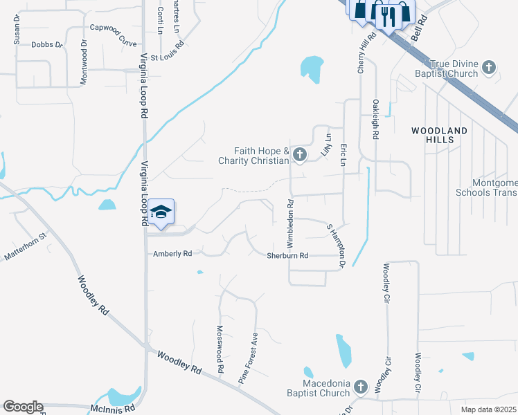 map of restaurants, bars, coffee shops, grocery stores, and more near Pineview Walking Trail in Montgomery